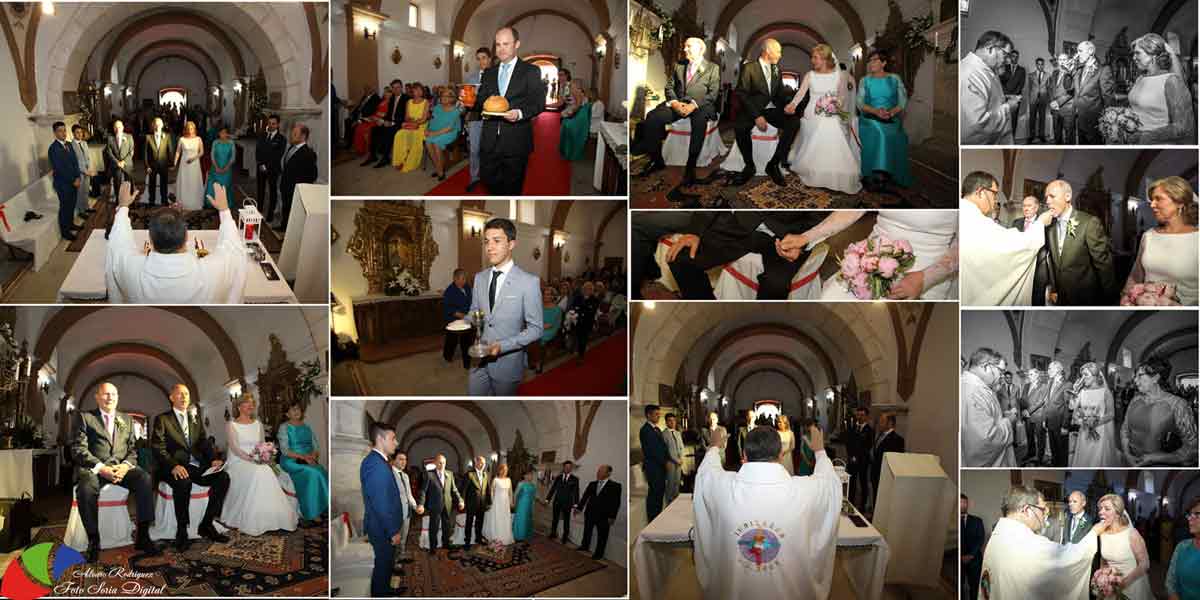 Maquetación de álbum de Boda con reportaje de fotos hecho en El Burgo de Osma Recuerda Soria ceremonia