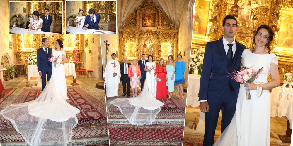 montaje de fotografias de boda dentro de la iglesia, fotos de grupo con familia