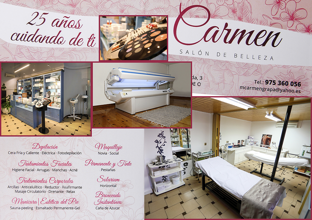 Montaje publicitario de servicios de salón de belleza y esteticien, Carmen, empresa loca de El Burgo de Osma Soria